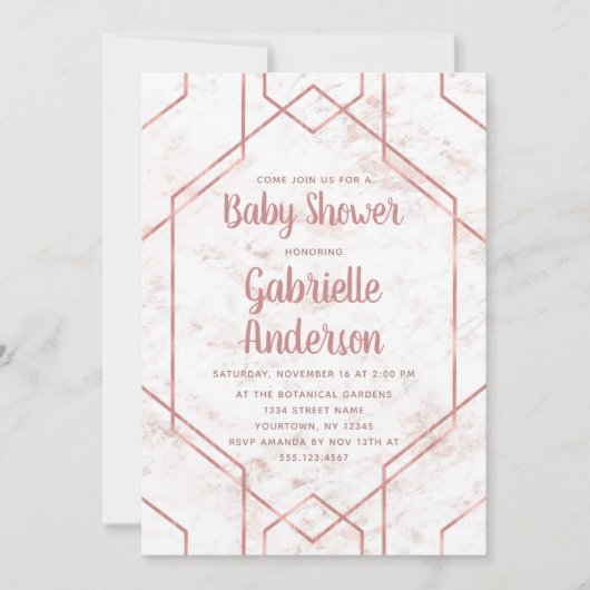 Blush Marmer en Roos Goud Baby shower Invitation Kaart (Voorkant)