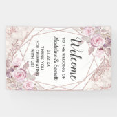 Blush Marmer Geometrisch Frame Trouw Welkom Spandoek (Horizontaal)