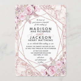 Blush Marmer Geometrisch Lijst Bruiloft Uitnodigin Kaart