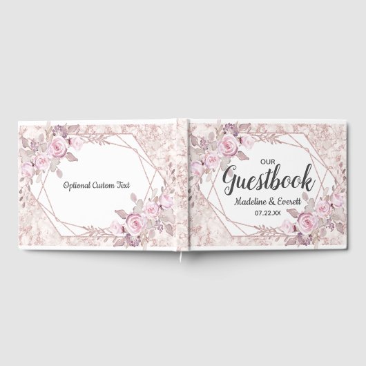 Blush Marmer Geometrische Bloemen Bruiloft Monogra Gastenboek (Volledig)