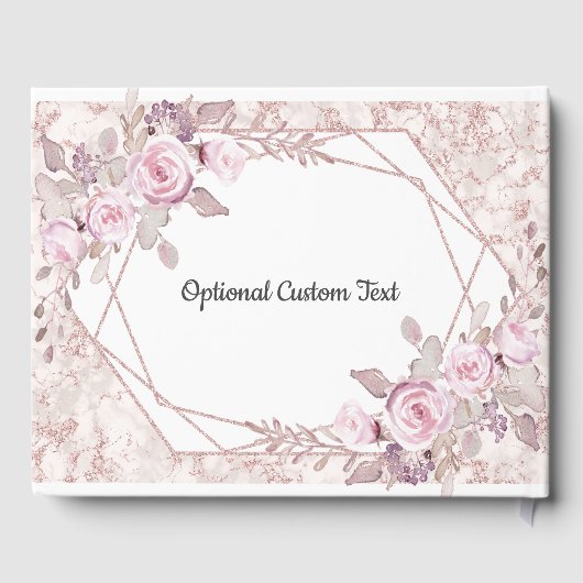 Blush Marmer Geometrische Bloemen Bruiloft Monogra Gastenboek (Achterkant)