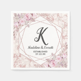 Blush Marmer Geometrische Bloemen Monogram Bruilof Servet