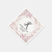 Blush Marmer Geometrische Bloemen Monogram Bruilof Servet (Hoek)