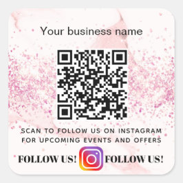 Blush marmer glitter business QR code Instagram Vierkante Sticker