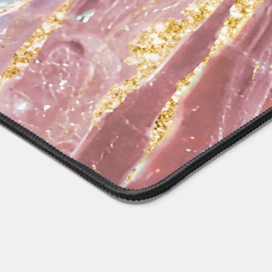 Blush Marmer Opaal & Goud Glitter Monogram Leuk Bureaumat (Hoek)