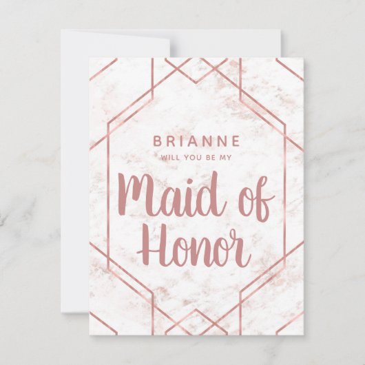 Blush Marmer Roos Goud Maid of Honor Voorstel Kaart (Voorkant)