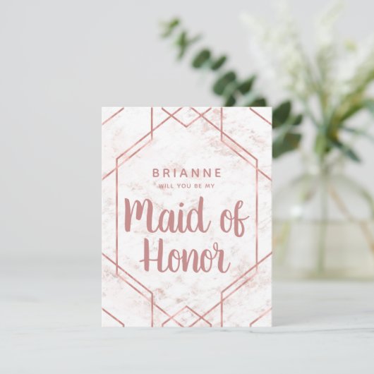 Blush Marmer Roos Goud Maid of Honor Voorstel Kaart (Staand voorkant)