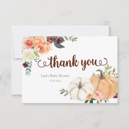 Blush Marsala Floral Pumpkin Hartelijk dank Bedankkaart (Voorkant)