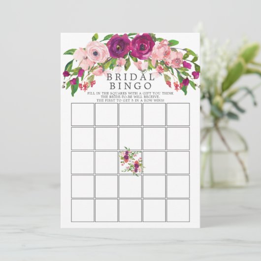 Blush Marsala Floral Vrijgezellenfeest Bingo spel Kaart (Staand voorkant)
