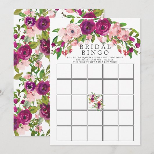 Blush Marsala Floral Vrijgezellenfeest Bingo spel Kaart (Voorkant / Achterkant)