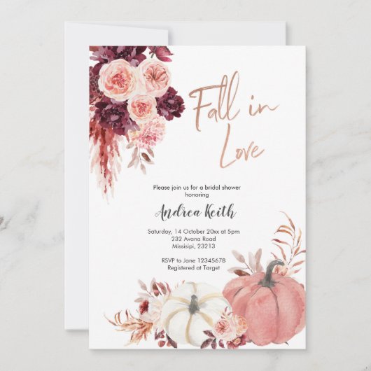 Blush Marsala herfst in liefde pompoen vrijgezelle Kaart (Voorkant)