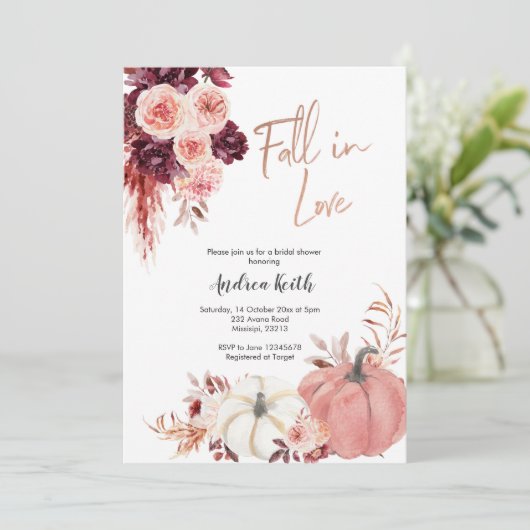 Blush Marsala herfst in liefde pompoen vrijgezelle Kaart (Staand voorkant)