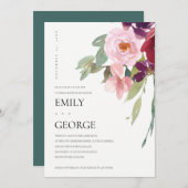 BLUSH MARSALA PINK ROSE FLORAL COUPLE SHOWER KAART (Voorkant / Achterkant)