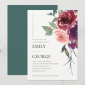 BLUSH MARSALA PINK ROSE FLORAL COUPLE SHOWER KAART (Voorkant / Achterkant)