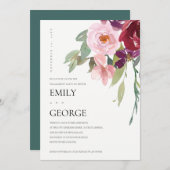 BLUSH MARSALA RED ROSE FLORAL VERLOVING INVITE BEDANKKAART (Voorkant / Achterkant)