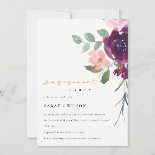BLUSH MARSALA RED ROSE FLORAL VERLOVING INVITE BEDANKKAART (Voorkant)