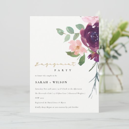 BLUSH MARSALA RED ROSE FLORAL VERLOVING INVITE BEDANKKAART (Staand voorkant)