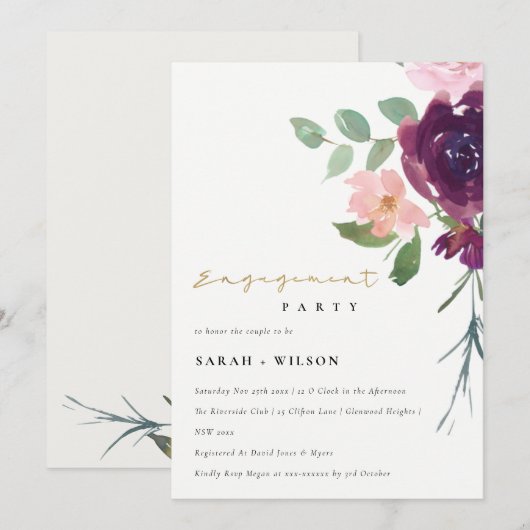 BLUSH MARSALA RED ROSE FLORAL VERLOVING INVITE BEDANKKAART (Voorkant / Achterkant)