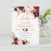 Blush marsala roze bloemengoud boho baby shower kaart (Staand voorkant)
