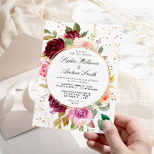 Blush Marsala Rozen & Gouden Stippen Bruiloft Kaart