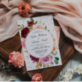 Blush Marsala Rozen & Gouden Stippen Bruiloft Kaart