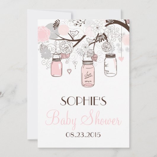 Blush Mason Jars Floral Baby shower Invitation Kaart (Voorkant)