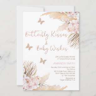 Blush Mauve Bloemen Vlinder Kisses Baby shower Kaart