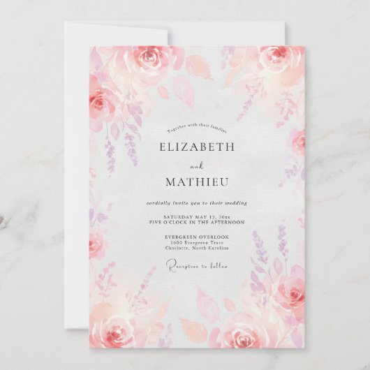 Blush Mauve Geschilderde Bruiloft Kaart (Voorkant)