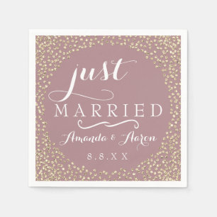 Blush Mauve Gold Confetti Weddenschap Net getrouwd Servet