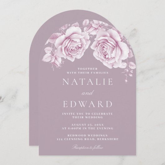  Blush & Mauve Rozen Elegante bruiloft Kaart (Voorkant / Achterkant)