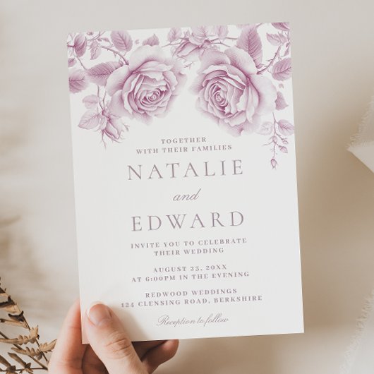 Blush & Mauve Rozen Heerlijke bruiloft Kaart