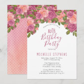 Blush Mauve Waterverf Floral 80th Birthday Party Kaart (Voorkant / Achterkant)