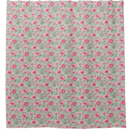 Blush Meadow-Bloeiende Bloemen Douchegordijn (Voorkant)