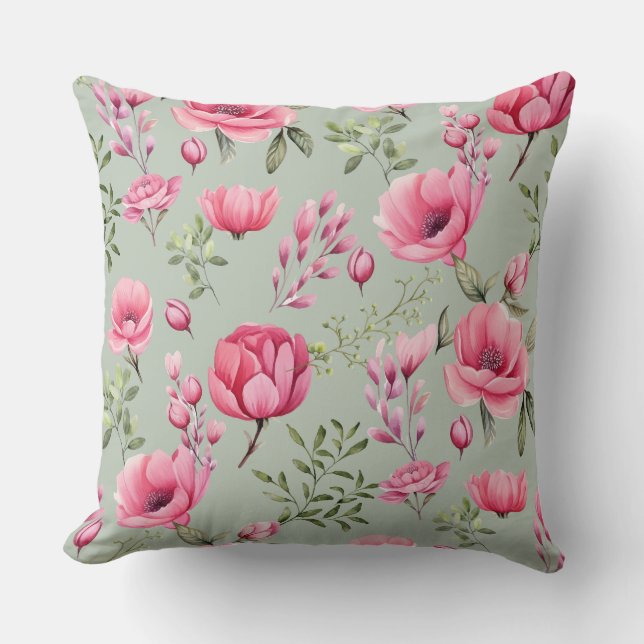 Blush Meadow-Bloeiende Bloemen Kussen (Voorkant)