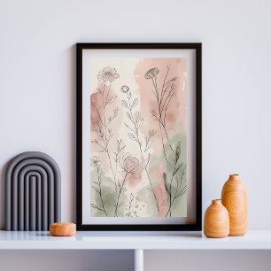 Blush Meadow Botanicals   Delicate Wildflower Lijn Poster