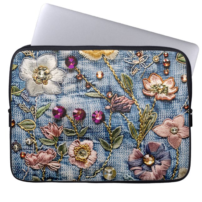 Blush Meadow Verlichting Denim Dream Textuur Laptop Sleeve (Voorkant)