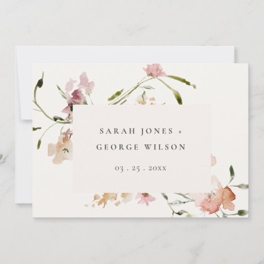 Blush Meadow Waterverf Floral Wedding Place Card Kaart (Voorkant)