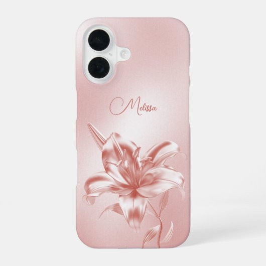 Blush Metallic 3D Lelie Bloem iPhone 16 Hoesje (Achterkant)