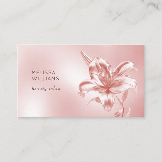 Blush Metallic 3D Lelie Bloem Visitekaartje (Voorkant)