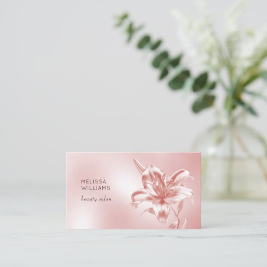 Blush Metallic 3D Lily Flower Visitekaartje (Staand voorkant)