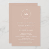 Blush Minimal Tying The Knot Monogram Bruiloft Kaart (Voorkant / Achterkant)