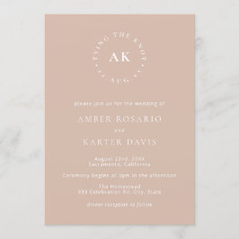 Blush Minimal Tying The Knot Monogram Bruiloft Kaart