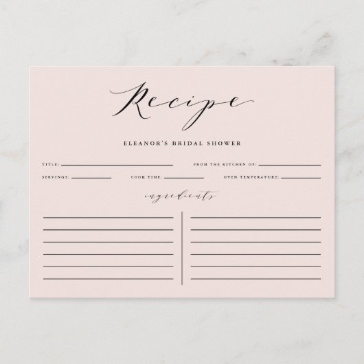 Blush Minimalist Script Vrijgezellenfeest Recept K Briefkaart (Voorkant)