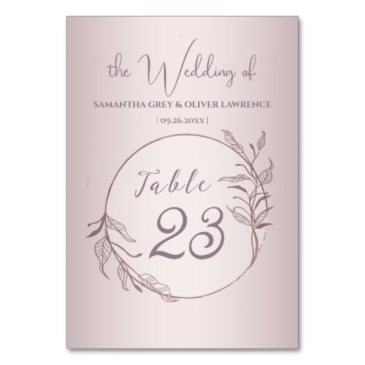 Blush Minimalist Wedding Table Card Kaart (Voorkant)
