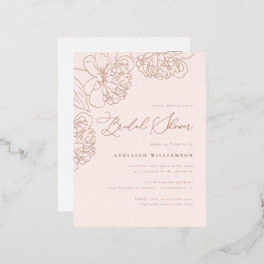 Blush-minimalistisch handgetekend Vrijgezellenfees Folie Uitnodiging Briefkaart (Voorkant / Achterkant)