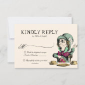 Blush Mint Alice in Wonderland Mad Hatter Wedding RSVP Kaartje (Voorkant)