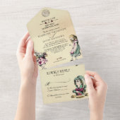 Blush Mint Alice in Wonderland Wedding All In One Uitnodiging (Afscheurbaar)