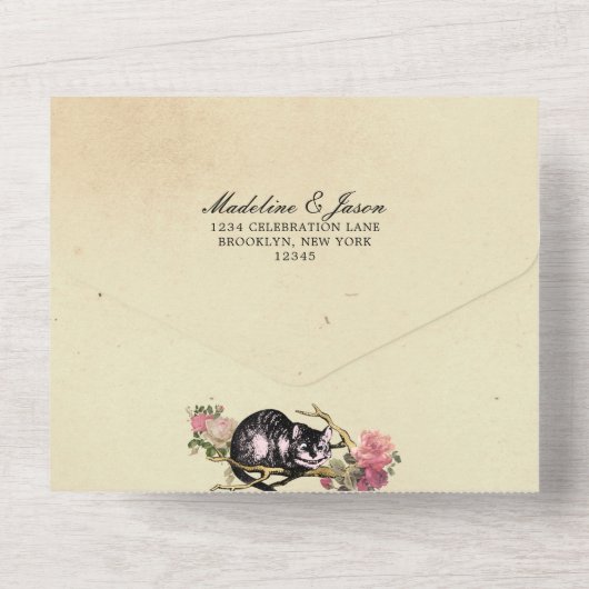 Blush Mint Alice in Wonderland Wedding All In One Uitnodiging (Achterkant)