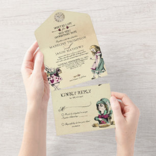 Blush Mint Alice in Wonderland Wedding All In One Uitnodiging
