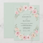 Blush Mint Bloemblaadje Bruiloft Kaart (Voorkant / Achterkant)